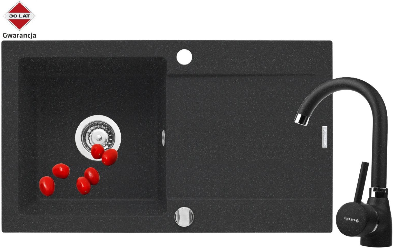 Pyramis Zlew. MIDO 76x44 1B 1D czarny + bateria Bello