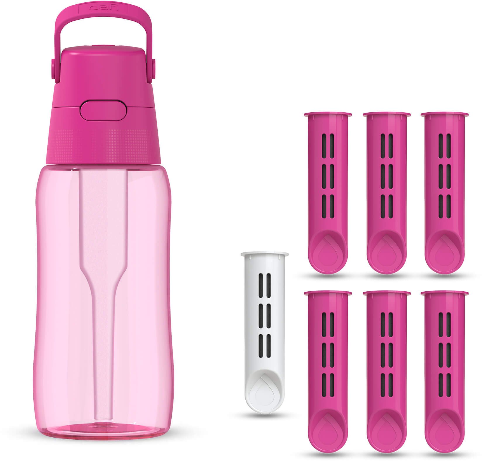 Butelka filtrująca Dafi SOLID 0,5 flamingowa barwiona z 7 filtrami