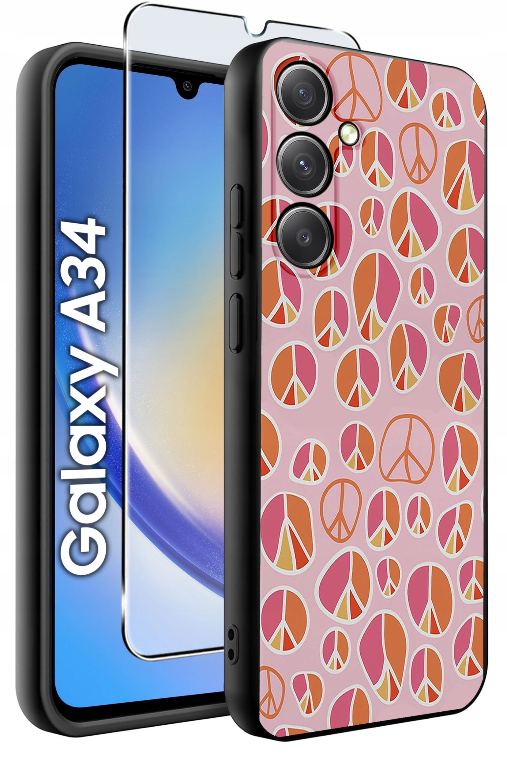 ETUI do Samsung A34 5G WZORY | SILIKONOWE MATT CASE + SZKŁO 9H