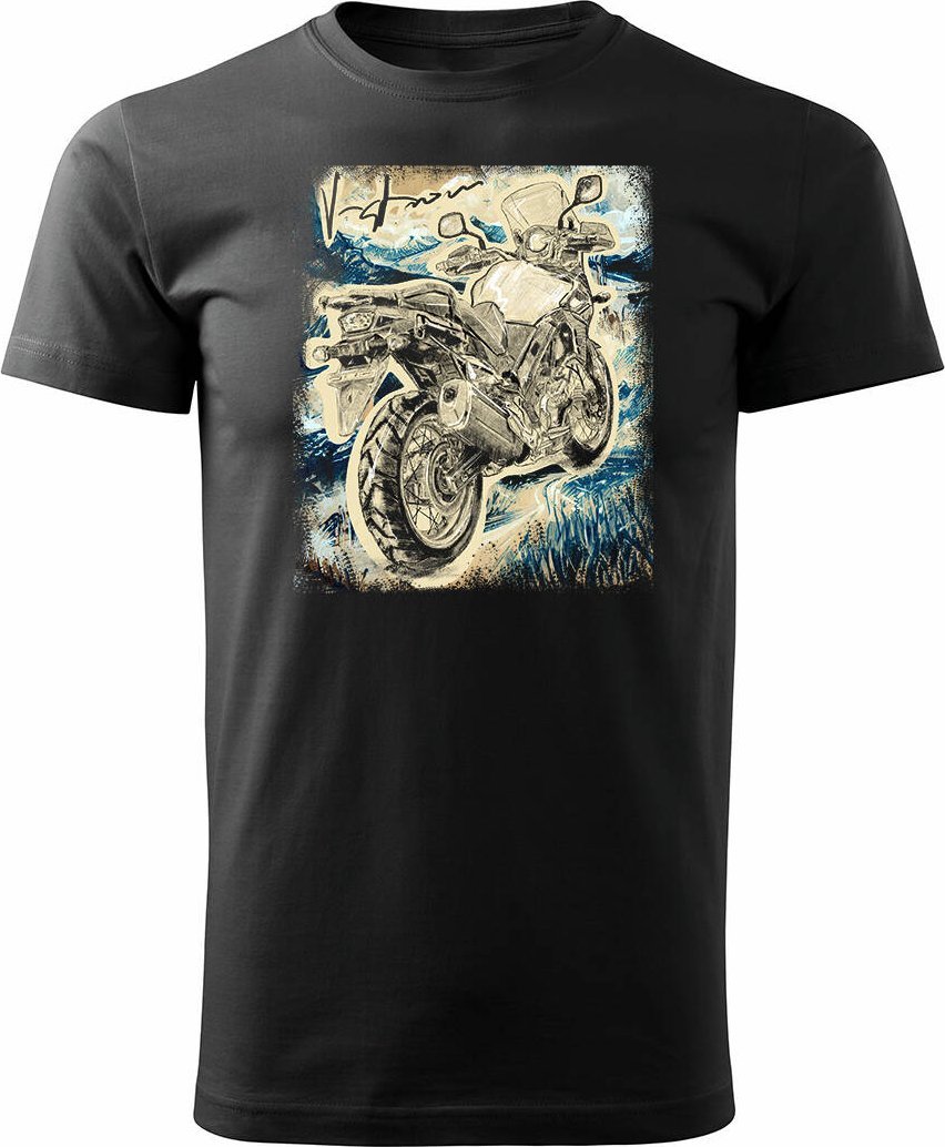 Topslang Koszulka z motocyklem na motor Suzuki V-strom Vstrom DL 650 XT męska czarna REGULAR M