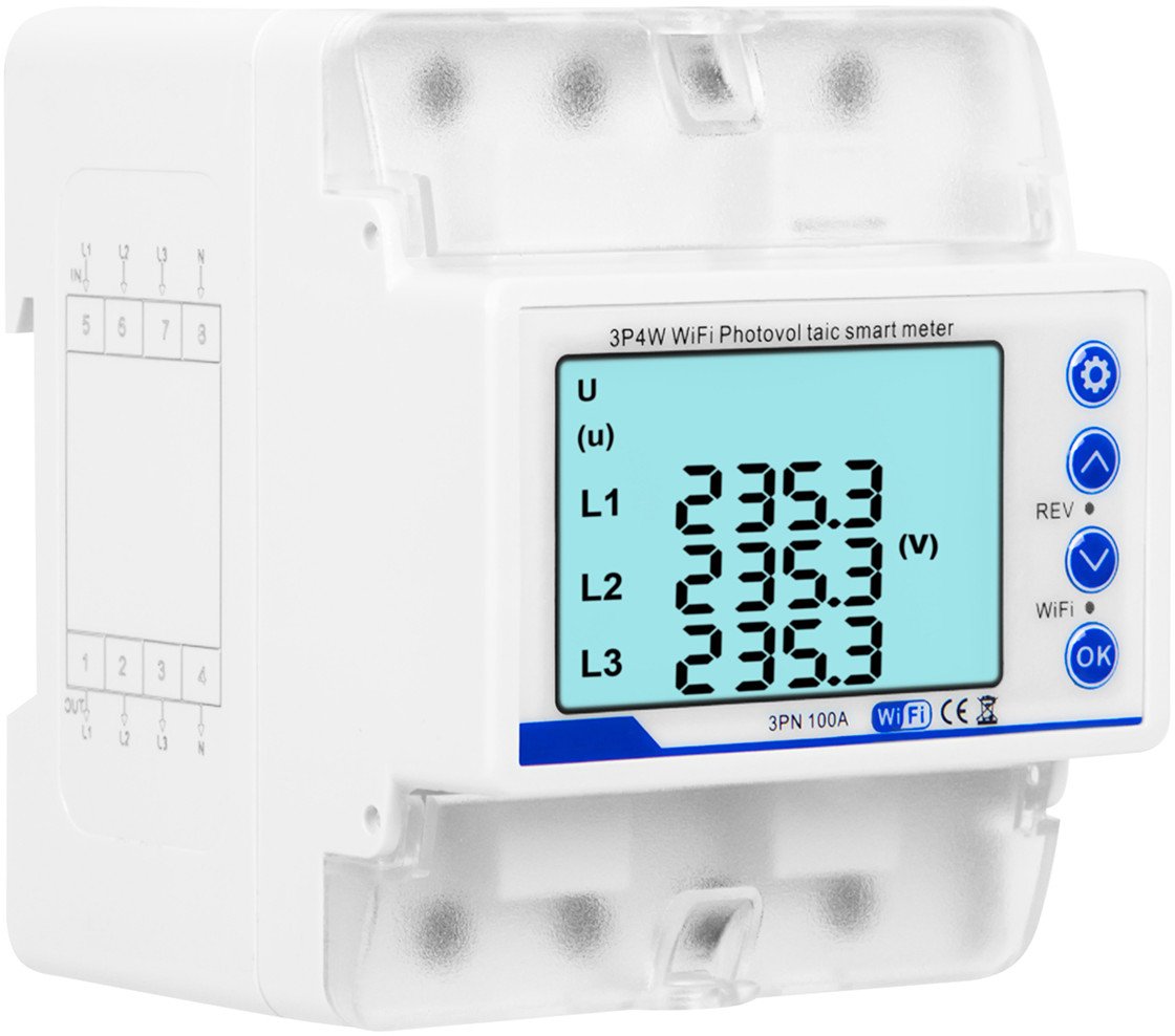 72-107# Inteligentny licznik watomierz 3-fazowy dwukierunkowy na szynę din 100a wifi tuya
