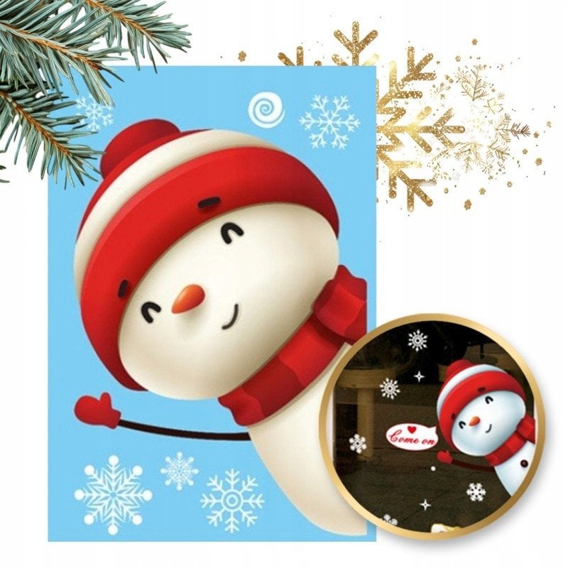 ECARLA Naklejki na szybę świąteczne kolorowe 1 arkusz 20x30cm Bałwanek NKD20