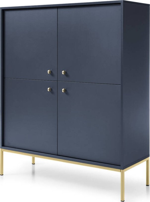 Ravio Czterodrzwiowa komoda Bari K104 w kolorze granatowym i ze złotymi nóżkami