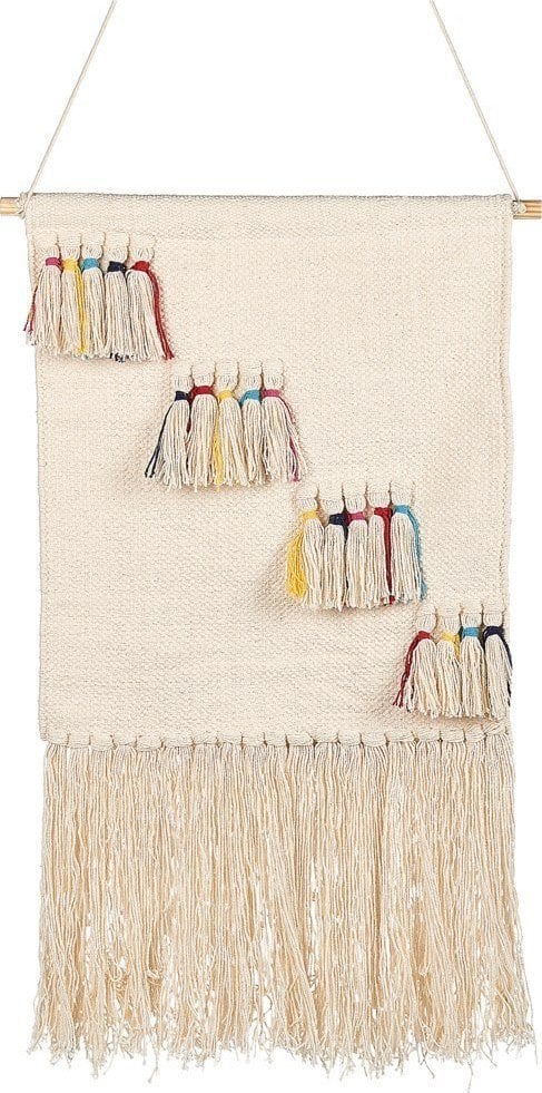 Beliani Dekoracja ścienna z frędzlami bawełniana beżowa BUREWALA