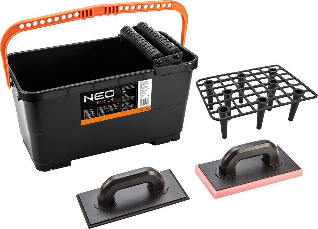 Neo Zestaw glazurniczy (Zestaw glazurniczy: pojemnik z kratką i rolkami 24l, paca z gumą, paca z gąbką miękką)