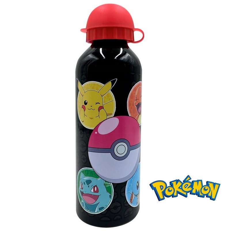Butelka aluminiowa / bidon / korek niekapek / Pokemon / czarna