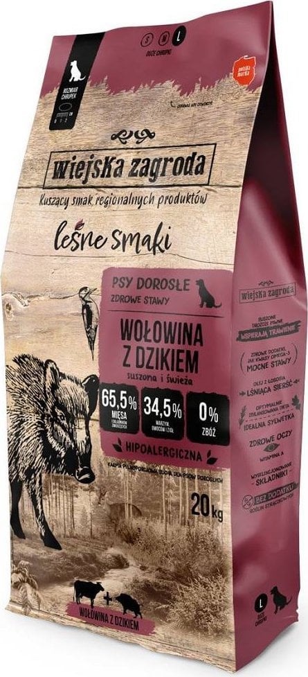 Wiejska Zagroda Karma sucha dla psa Leśne smaki Wołowina z dzikiem (dorosły) L 20kg