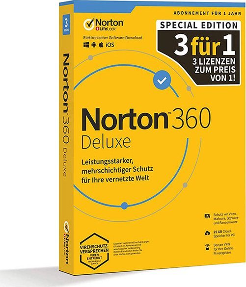 Norton Clipper NORTONLIFELOCK 360 Deluxe 1 Jahr 1 Ger�t 3 f�r 1 Promo 25GB Cloud Backup