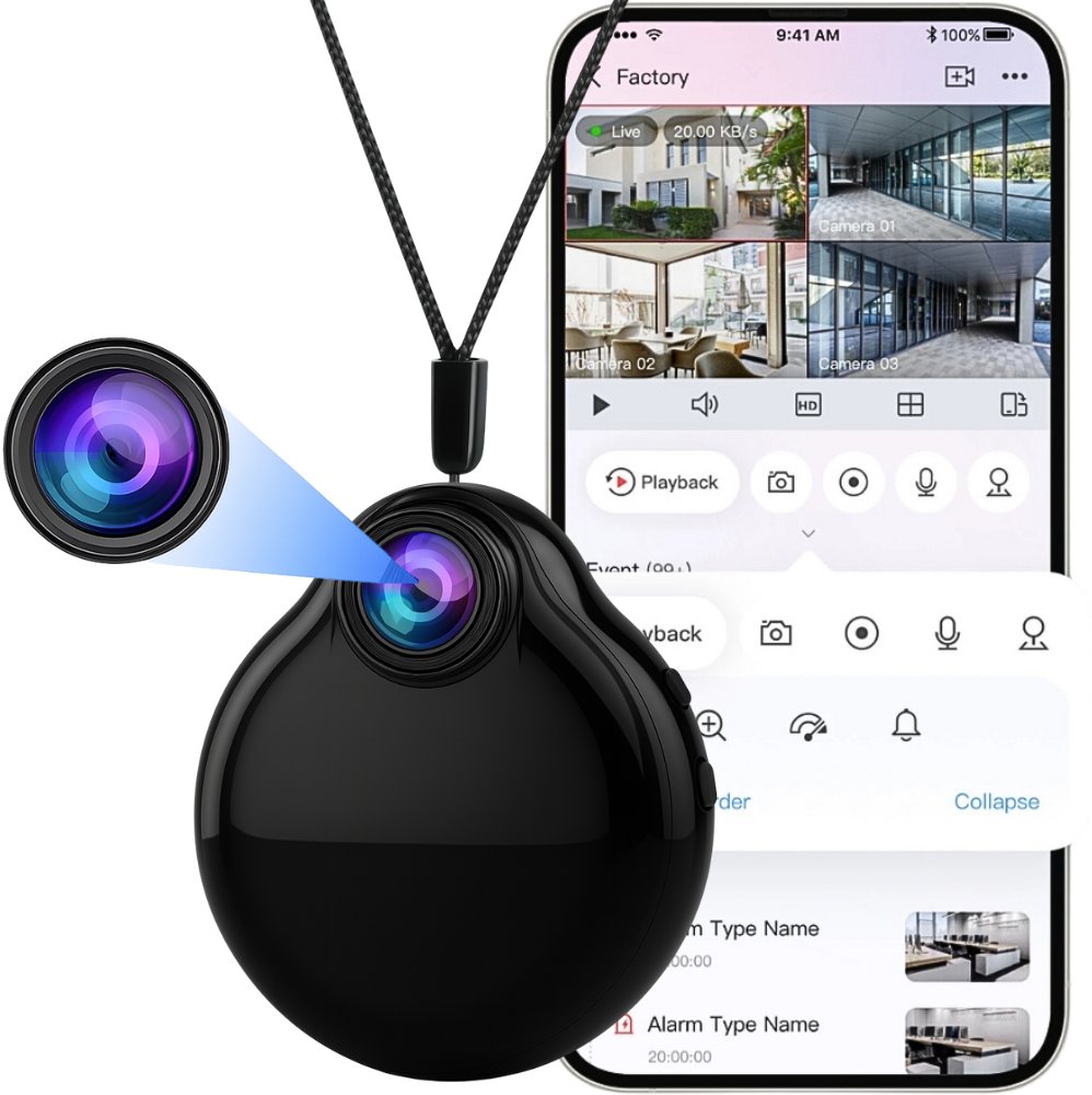 MINI KAMERA WIFI SZPIEGOWSKA W NASZYJNIKU CZUJNIK RUCHU PODGLĄD NA TELEFON