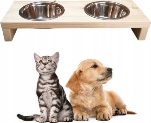 QLS STOJAK PODWÓJNY NA MISKI DLA PSA KOTA DREWNIANY S