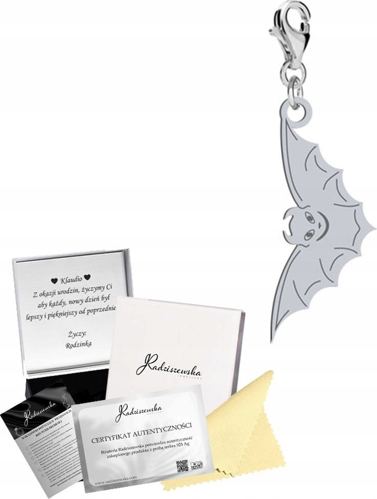 Radziszewska Jewellery Charms Srebrny Nietoperz Halloween 925 Prezent Zawieszka Biżuteria ŻYCZENIA