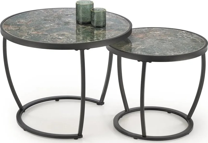 Halmar Zestaw 2 stolików INES zielony marmur/czarny HALMAR