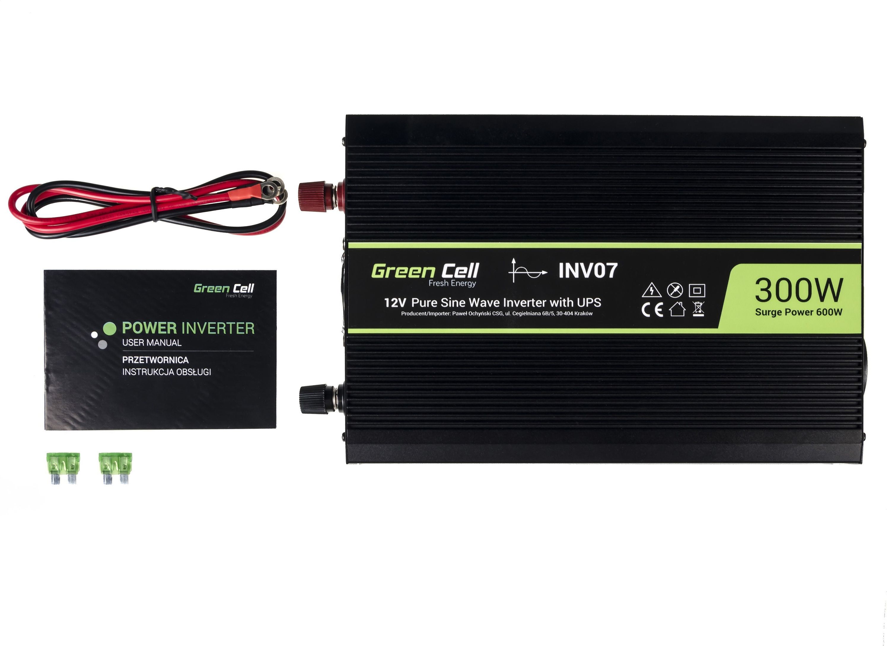 Przetwornica Green Cell INV07 adapter zasilający/ inwentor Automatyczna 300 W Czarny