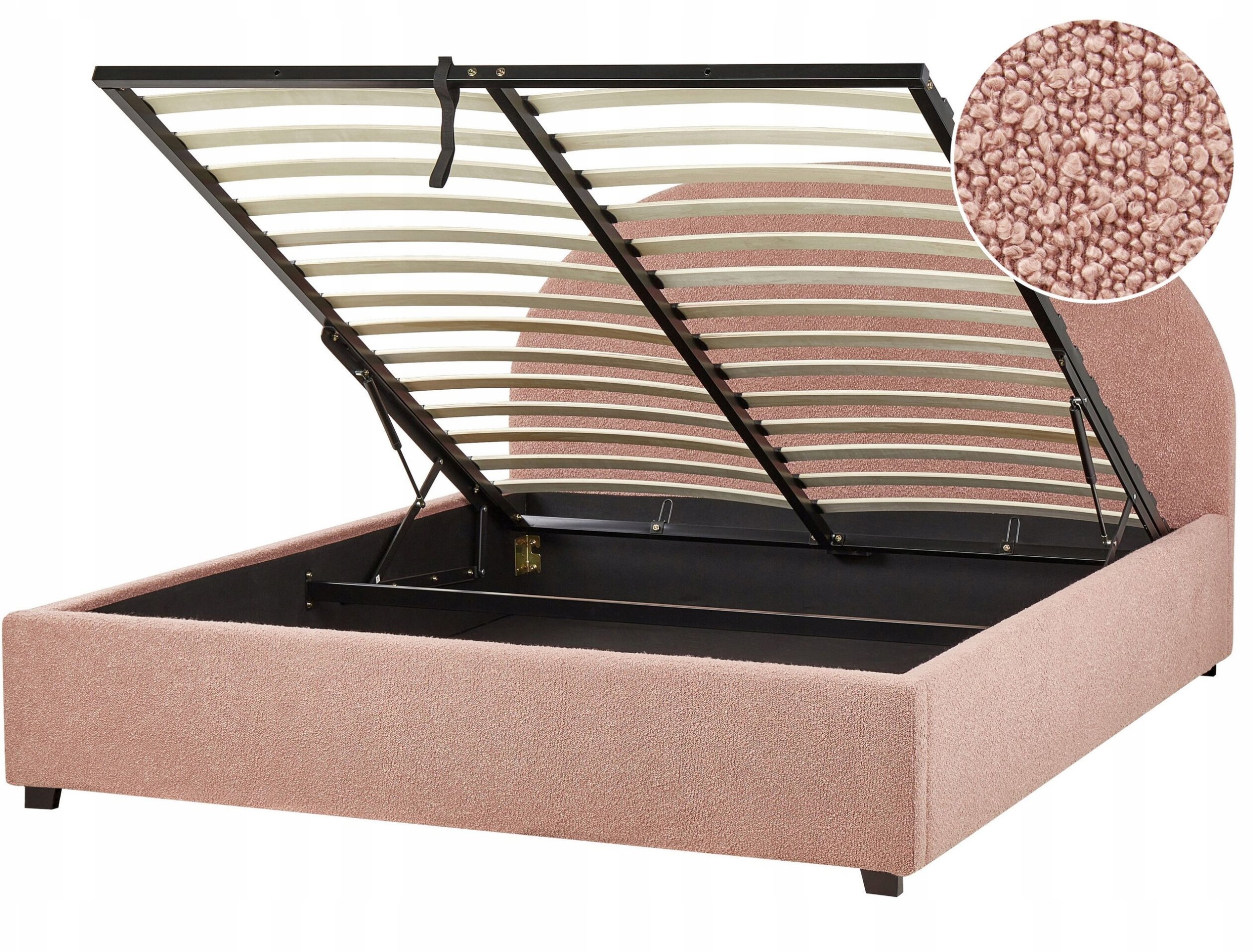 Beliani Łóżko z pojemnikiem Boucle VAUCLUSE 160 x 200 cm Pastelowy róż