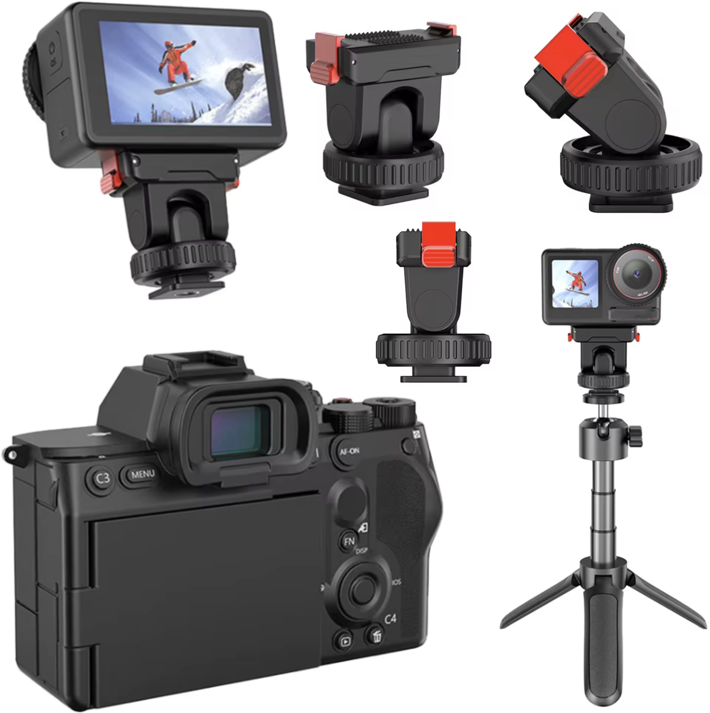 UCHWYT ADAPTER DO SZYBKIEGO MONTAŻU DO KAMERY 1/4 CALA REGULOWANY DJI OSMO ACTION 5 PRO / 4 / 3 / 2