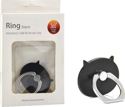 Vega UCHWYT TELEFONU STOJAK GRUBY KOT CZARNY UNIWERSALNY NA RĘKĘ RING HOLDER>