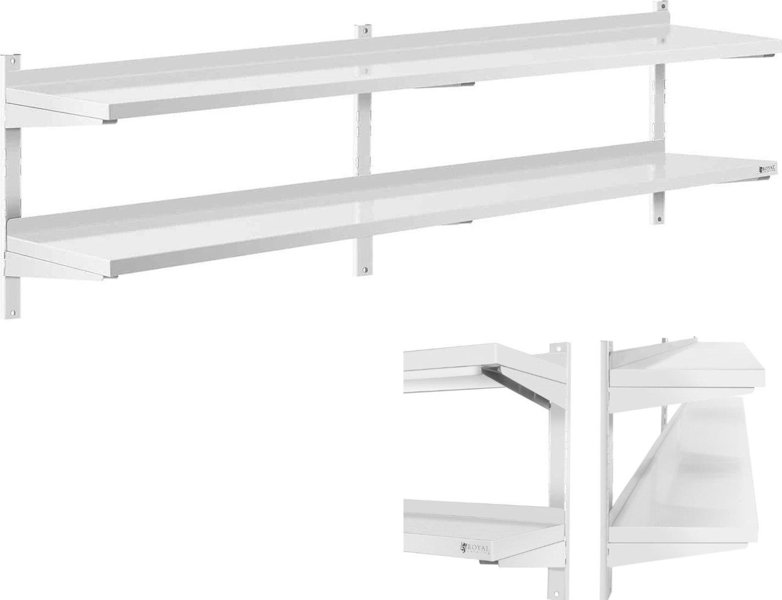Royal Catering Półka ścienna wisząca gastronomiczna podwójna z regulacją STAL 200 x 40 cm Półka ścienna wisząca gastronomiczna podwójna z regulacją ST