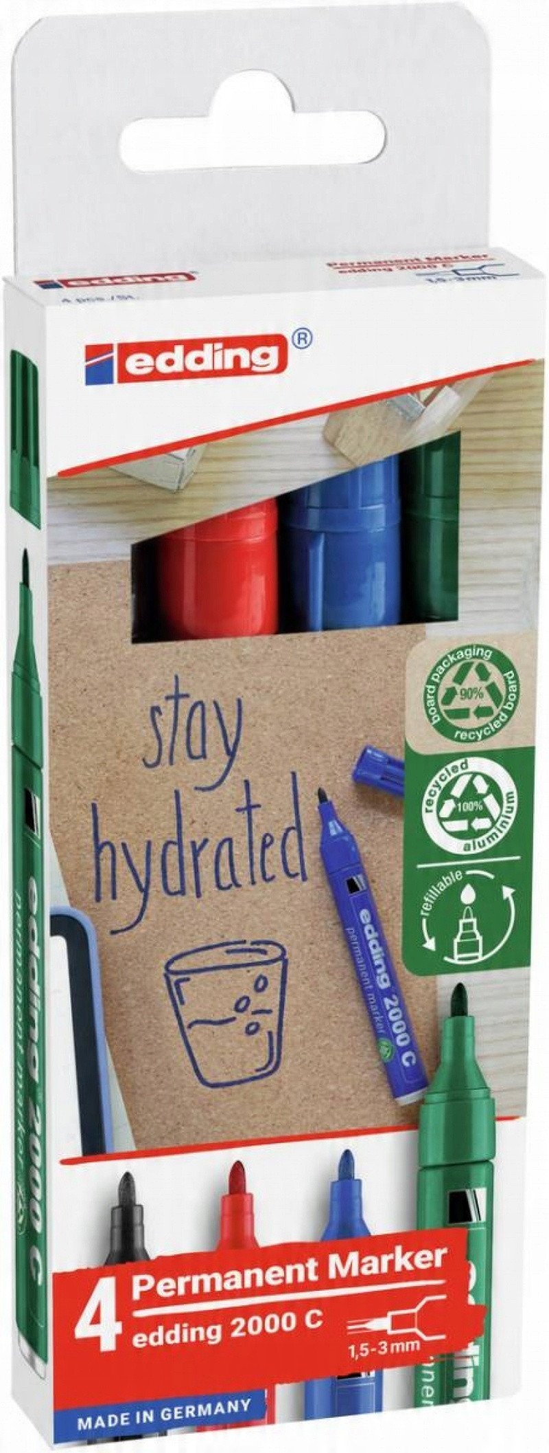 Marker permanentny e-2000c EDDING, 1,5-3 mm, 4 szt., mix kolorów