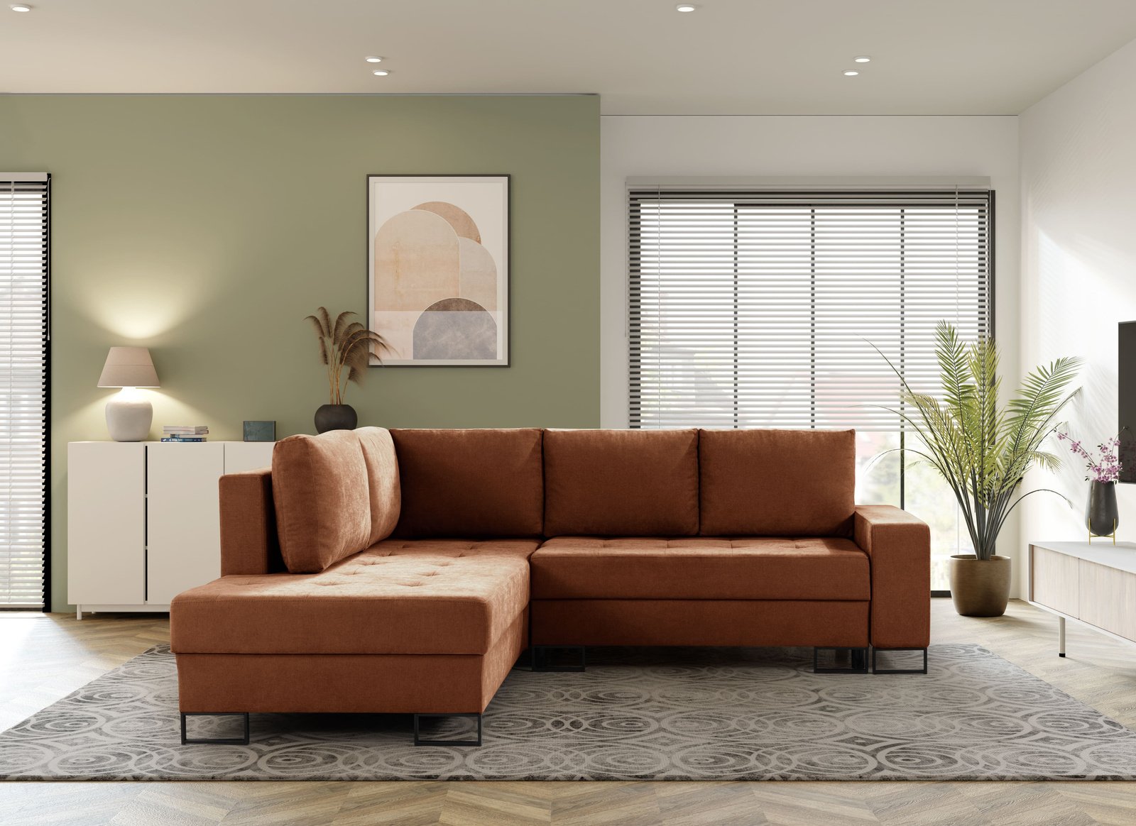 Narożnik TREVI lewostronny Wind 56 rdzawy ceglasty szenil funkcja spania