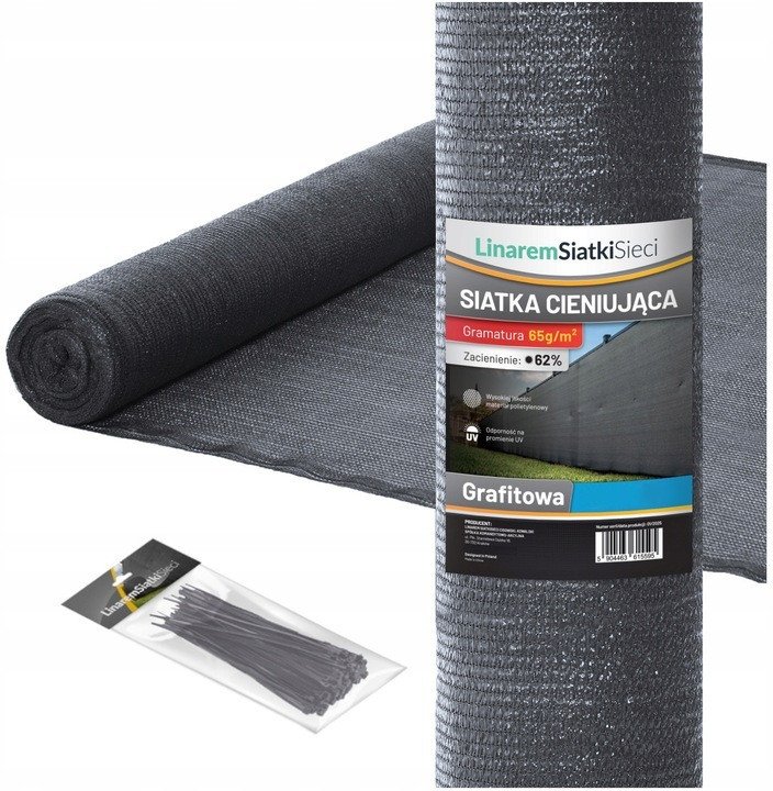 SIATKA CIENIUJĄCA 62% MASKUJĄCA 1,5x10m OSŁONA NA PŁOT OGRODZENIE GRAFITOWA+UV