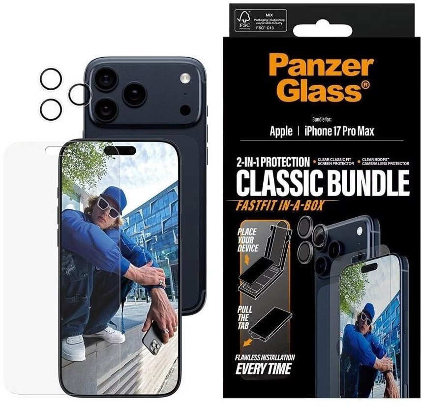 PanzerGlass 2-in-1 Classic Bundle | Screen Protector/Lens protector | Apple | iPhone 17 Pro Max | Transparent
