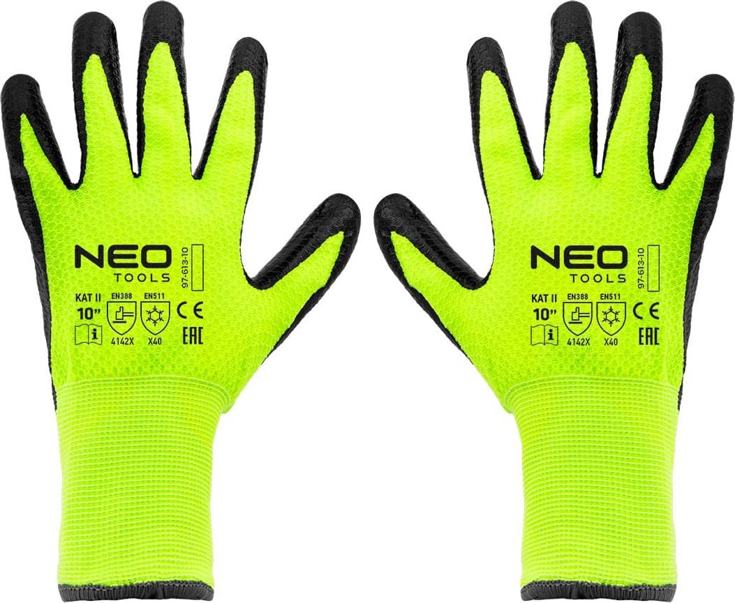Neo Rękawice robocze ocieplane, nylon powlekany lateksem, 4142X, rozmiar 10