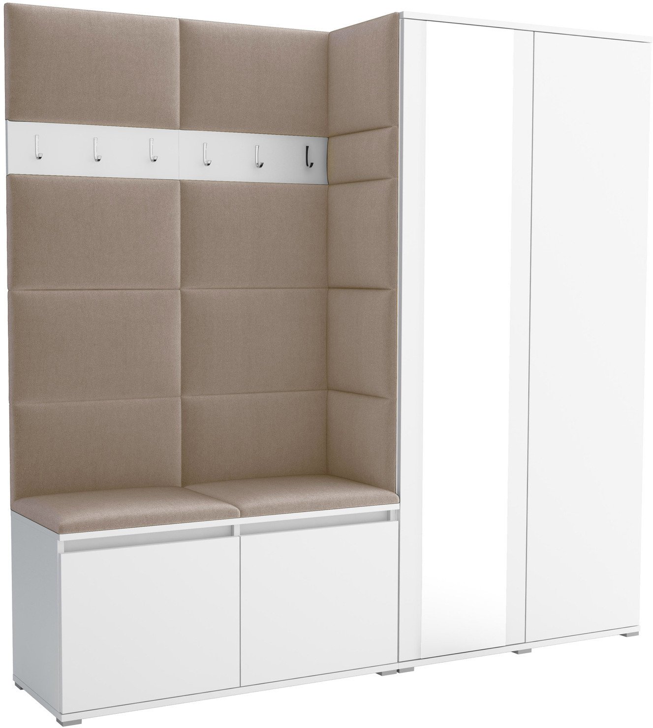 Tapicerowana garderoba Noris IV z lustrem - kolor biały + tkanina Trinity 04