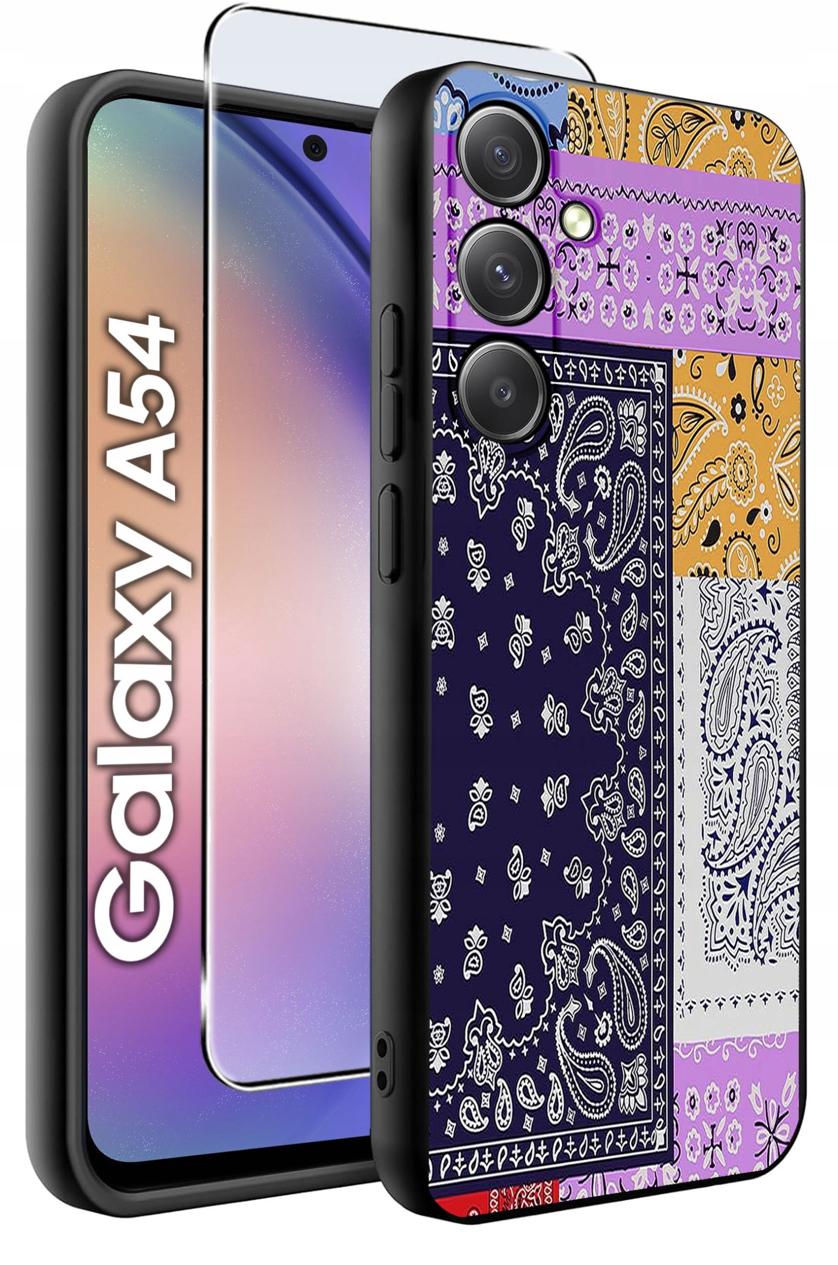 ETUI do Samsung A54 5G WZORY | SILIKONOWE MATT CASE + SZKŁO 9H