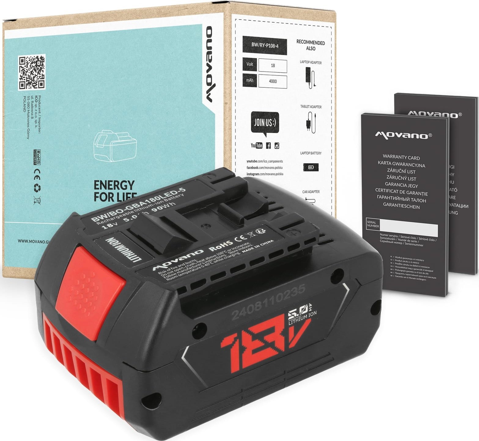 Bateria Movano do Bosch GBA BAT609, BAT618 (5000 mAh)