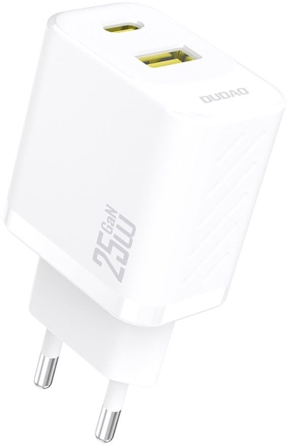 Szybka ładowarka sieciowa 25W USB-A USB-C - biała DUDAO