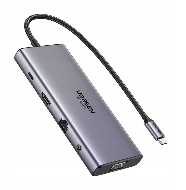 HUB UGREEN CM639 USB-C / HDMI 4K60 Hz, VGA, 2xUSB-C 3.2 10Gbps, 2xUSB-A, SD/TF, RJ45, AUX 3.5mm, USB-C 100W PD