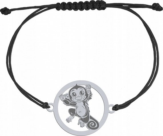 Radziszewska Jewellery Bransoletka Srebrna z Małpką Sznurek 925 Dedykacja Prezent Biżuteria