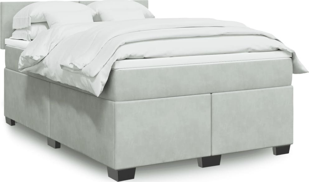 vidaXL Łóżko kontynentalne z materacem, jasnoszare, aksamit, 140x190cm