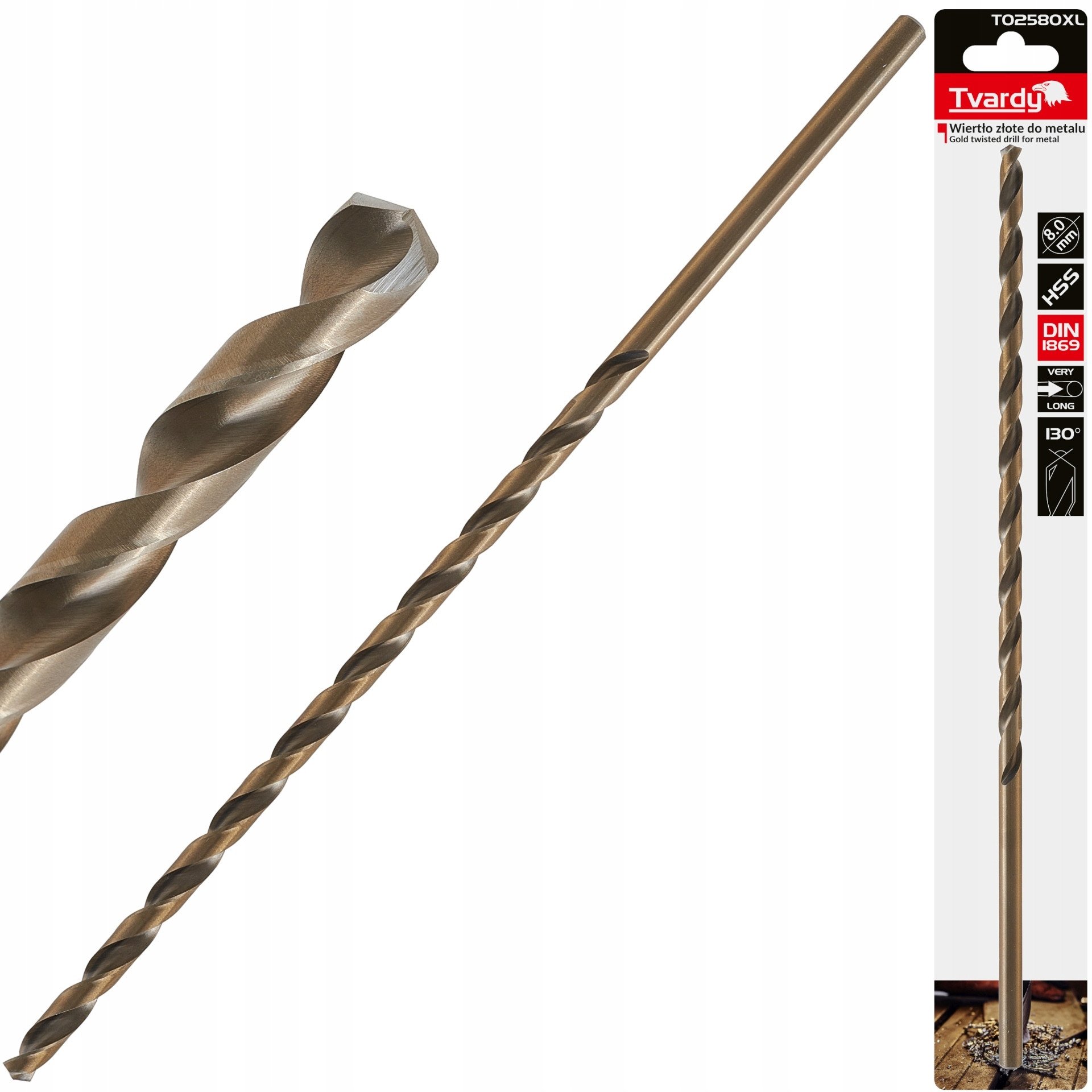 Wiertło złote do metalu długie 8.0 x 305mm HSS DIN1869 (25/100)