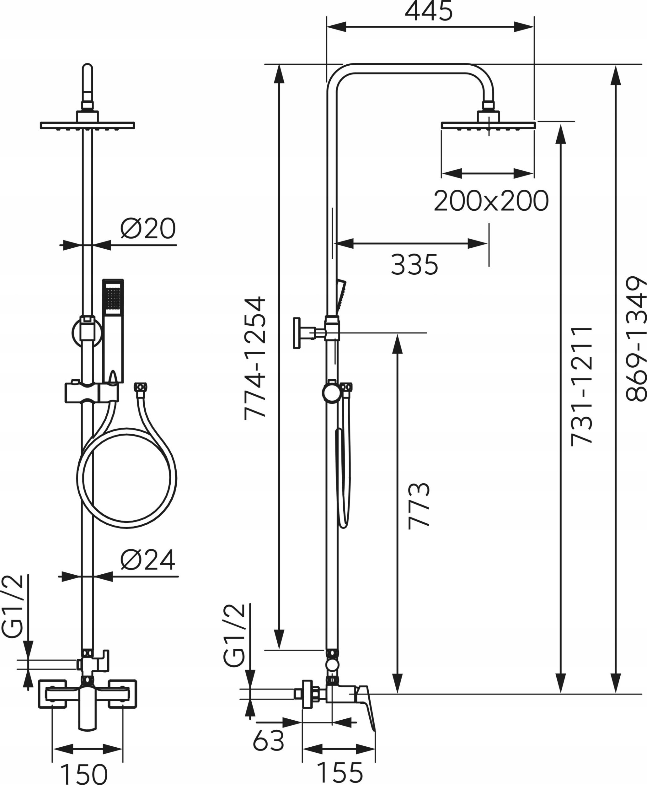 Alkotest NP81-BVI7UVL-BL / FERRO / VITTO VERDELINE / DESZCZOWNIA ZESTAW NATRYSKOWY Z BAT. CZARNY /