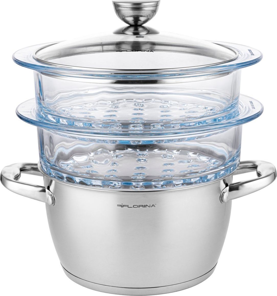 Florina GARNEK DO GOTOWANIA NA PARZE SATINA 20CM INOX 3-ELEM. (GARNEK 2,5L, 2X SZKLANY PARNIK 1,9L, POKRYWKA)