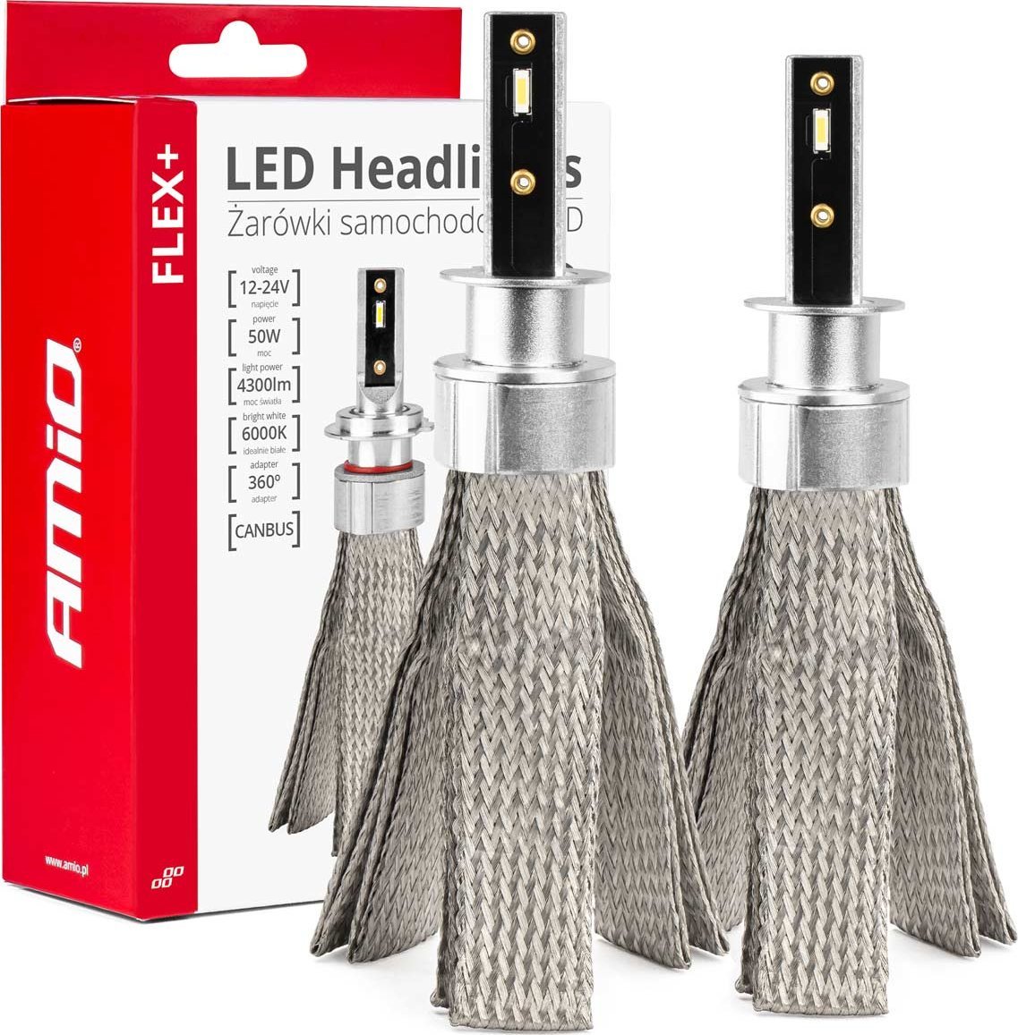 AMiO Żarówki samochodowe led seria flex+ h1 12v 24v 6000k canbus amio-03655