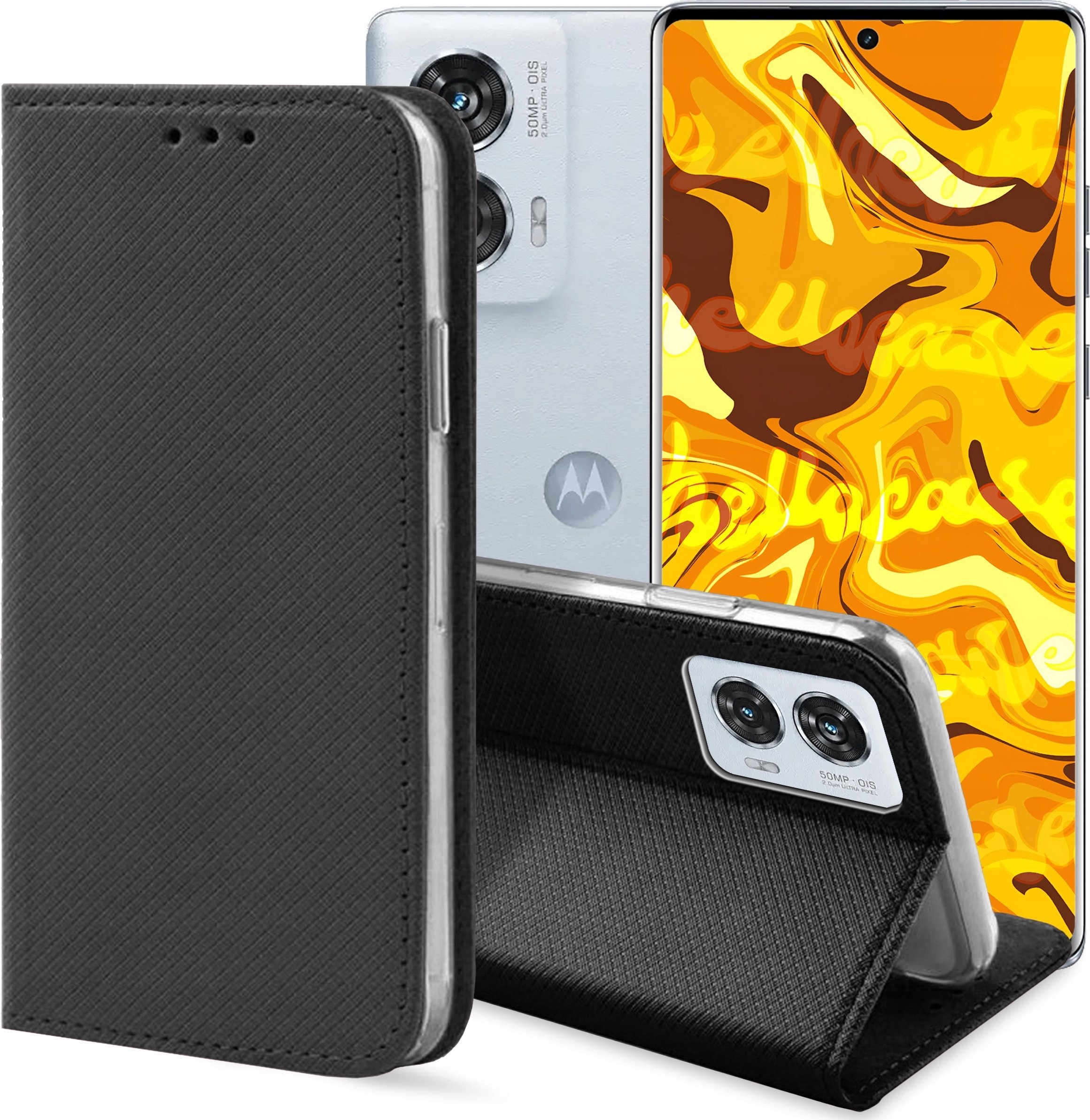 Hello Case ETUI Z KLAPKĄ DO Motorola Edge 50 Fusion CZARNE ZAMYKANE MAGNETYCZNE