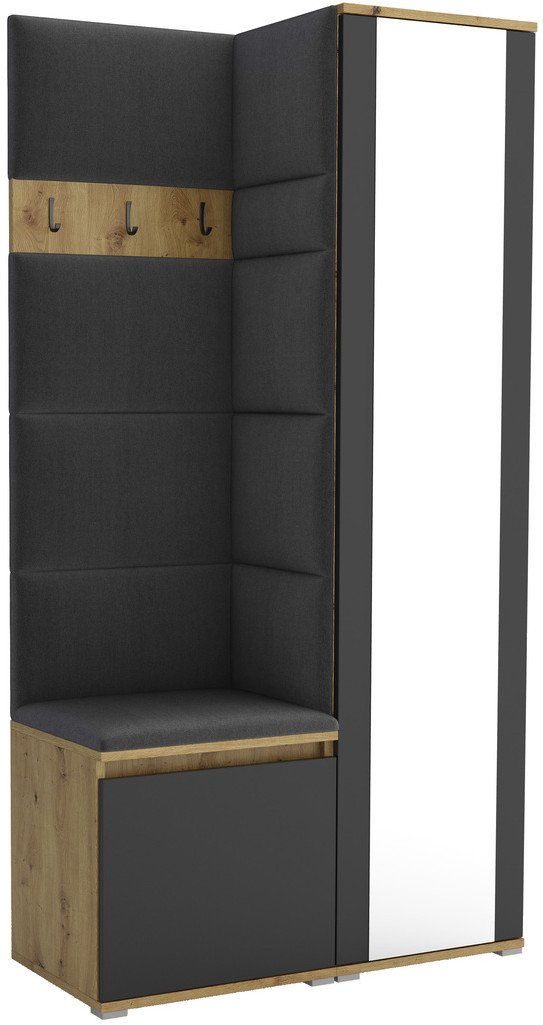 Tapicerowana garderoba Noris VI z lustrem - artisan z czarnym frontem + tkanina Trinity 15