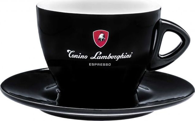 Tonino Lamborghini Filiżanka czarna duża mleczna kawa spodek MATOWA z logo Tonino Lamborghini