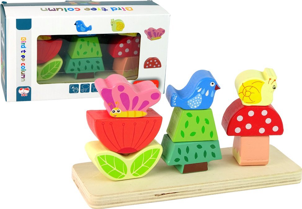 LeanToys Drewniane Klocki Układanka Kwiat Motyl Ptak