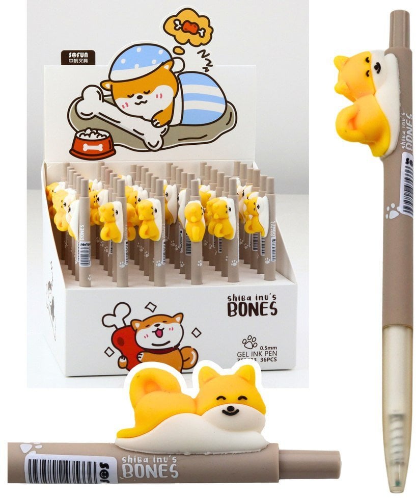 Długopis Z Figurką Żółtego Pieska Shiba Niebieski Tusz 0.5mm LEAN