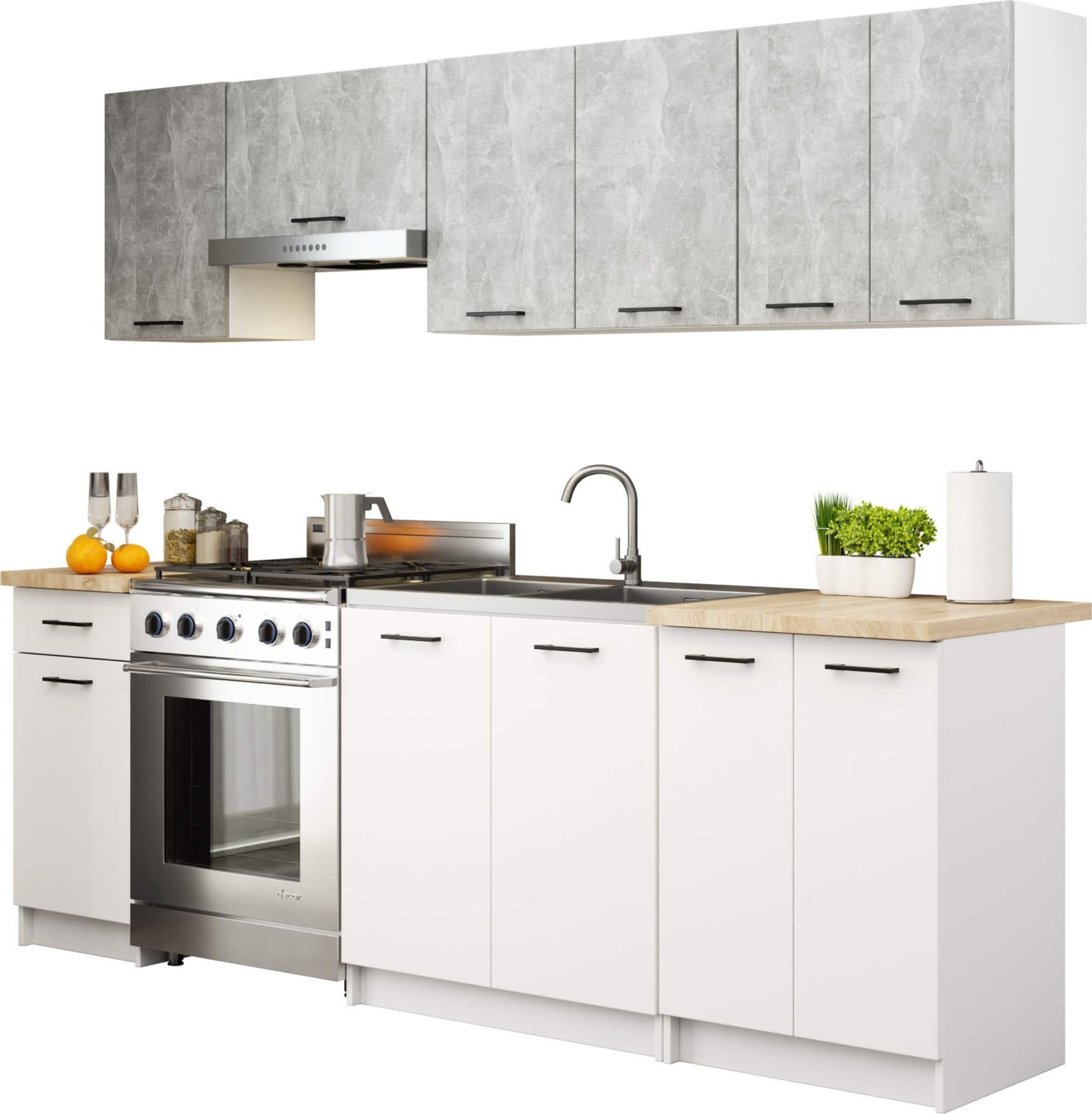 Fabryka Mebli Akord MEBLE KUCHENNE ZESTAW OLIWIA 2.4M BETON-BIAŁY