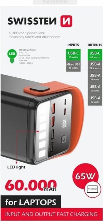 Powerbank Sourcing Swissten Power Line Power Bank External Charging Battery 60,000 mAh / 65W