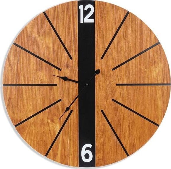 Home Styling Collection Zegar ścienny z minimalistyczną tarczą imitującą drewno, MDF, Ø 60 cm