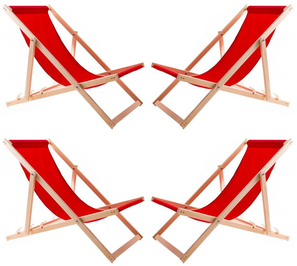4x Leżak z drewna czerwona tkanina