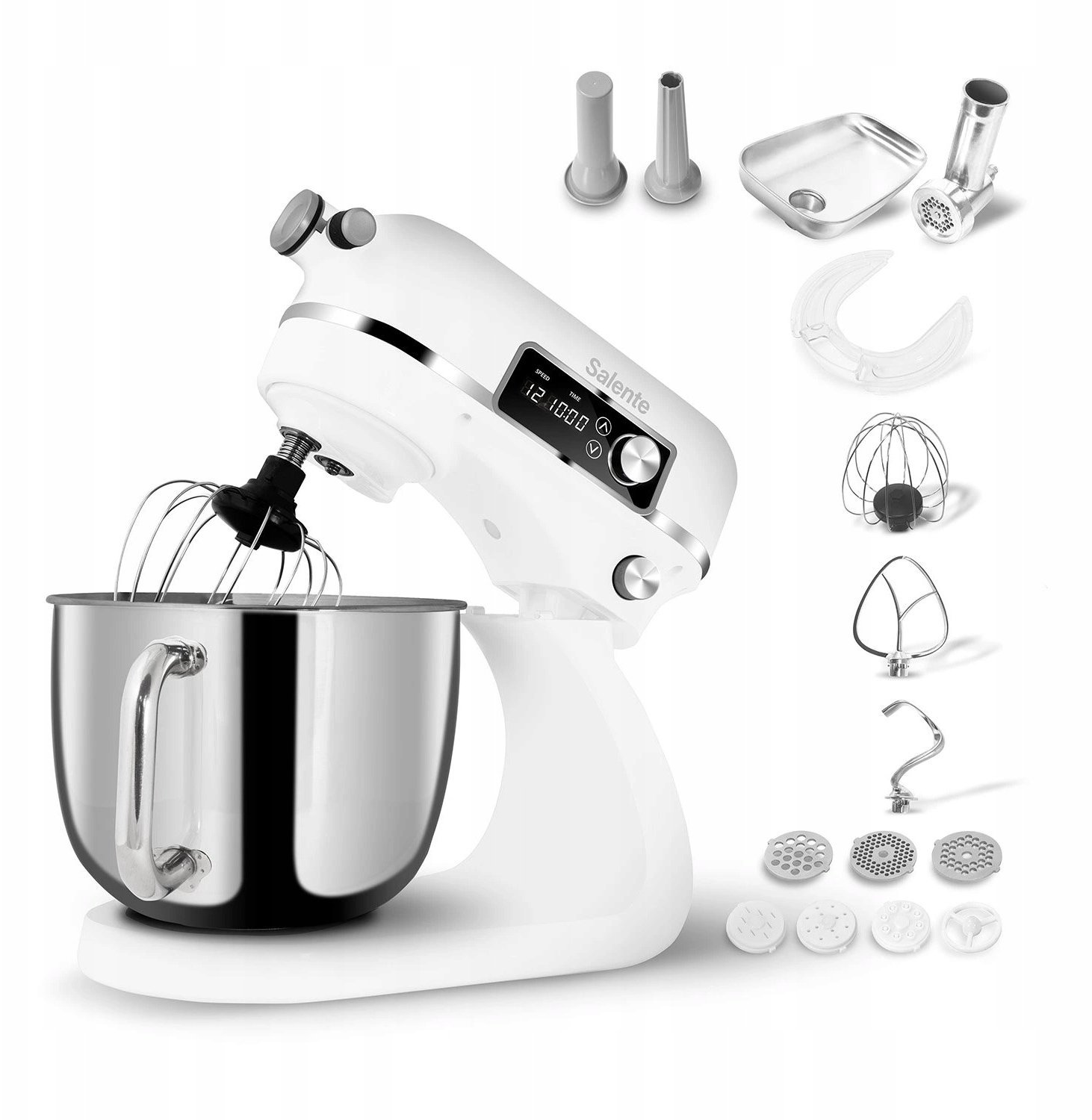 Robot kuchenny Evolveo Salente DigiChef+ robot kuchenny, misa ze stali nierdzewnej 6 litrów, maszynka do mięsa, wyświetlacz cyfrowy, biały