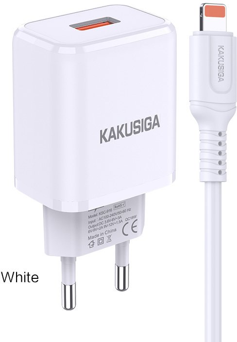 Ładowarka Kaku Ładowarka Sieciowa KSC-917 QC3.0 18W USB2 LIGHTNING WHITE standardowy