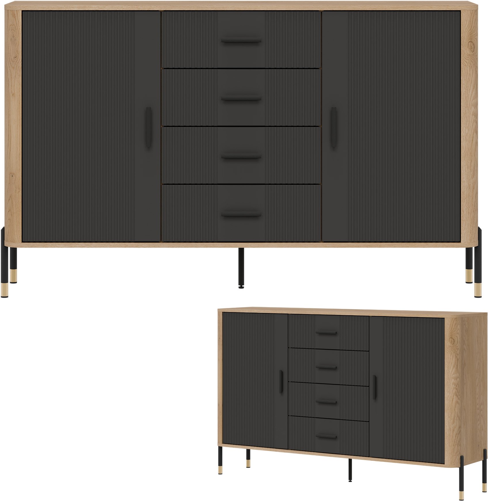 Komoda Szafka dwudrzwiowa z 4 szufladami Dąb Antracyt Czarny DANTE DT09