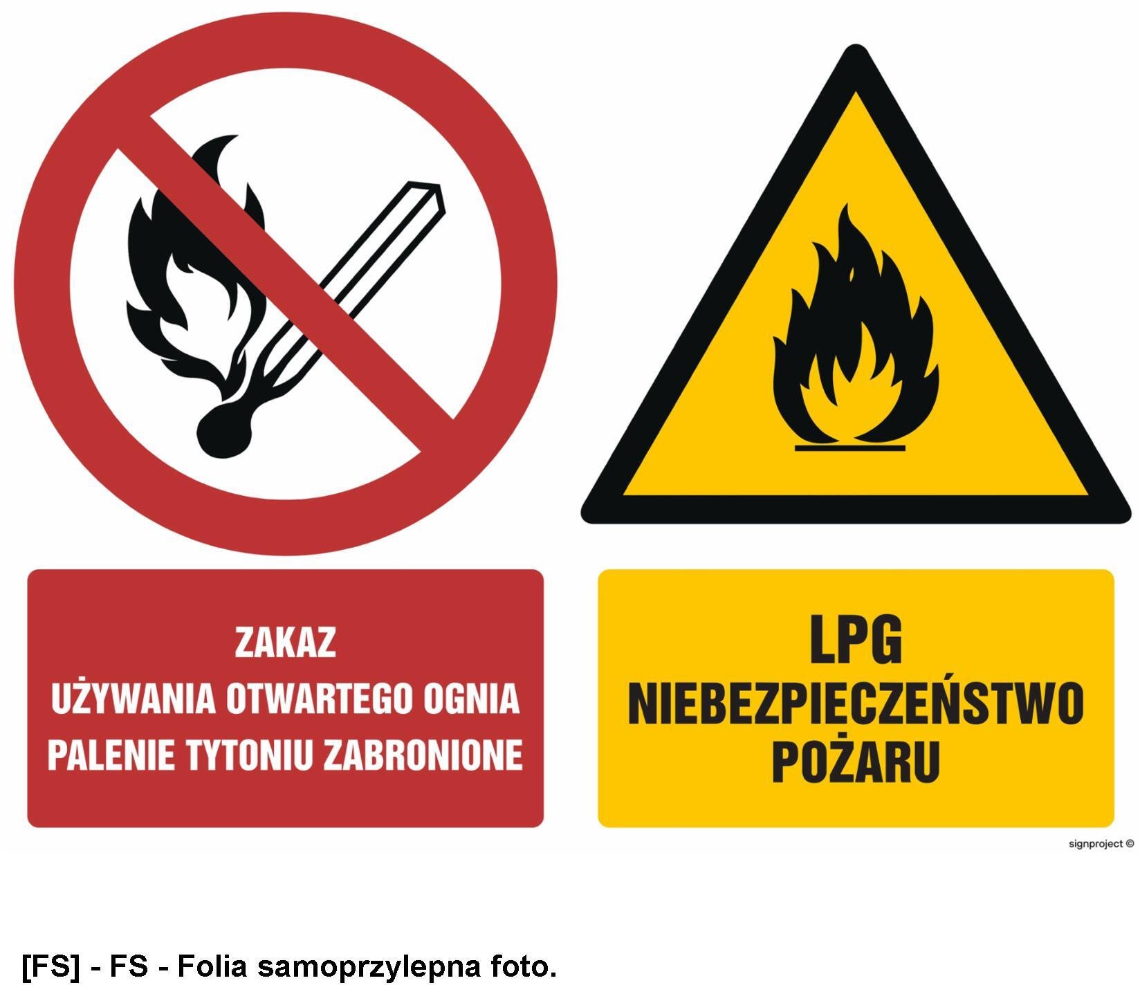 TD Systems GM003 - Zakaz używania otwartego ognia Palenie tytoniu zabronione LPG Niebezpieczeństwo pożaru 1000x750